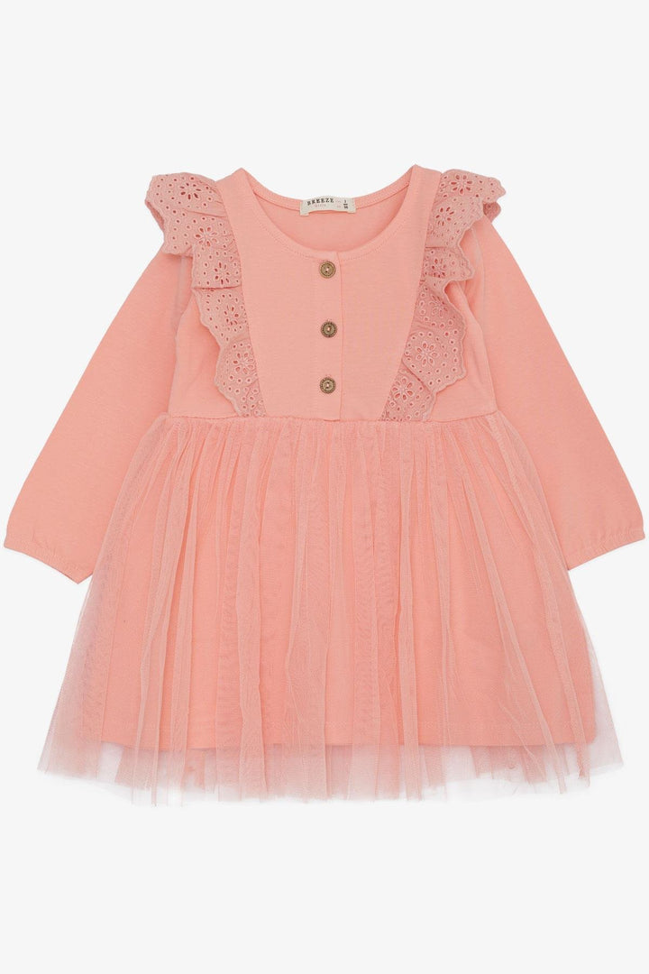 BRE Breeze Girl Child Long Sleeve Dress with Tulle Lace 1.5-5 Years, Salmon - Melbourne