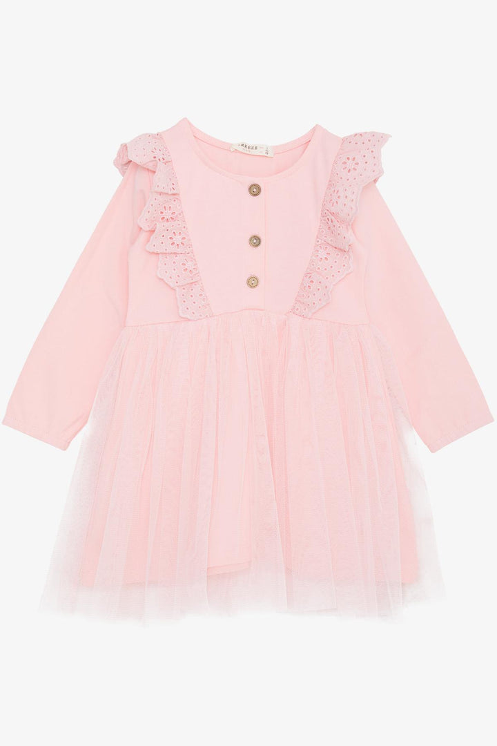 BRE Breeze Girl Child Long Sleeve Dress with Tulle Lace 1.5-5 Years, Pink - Country Club