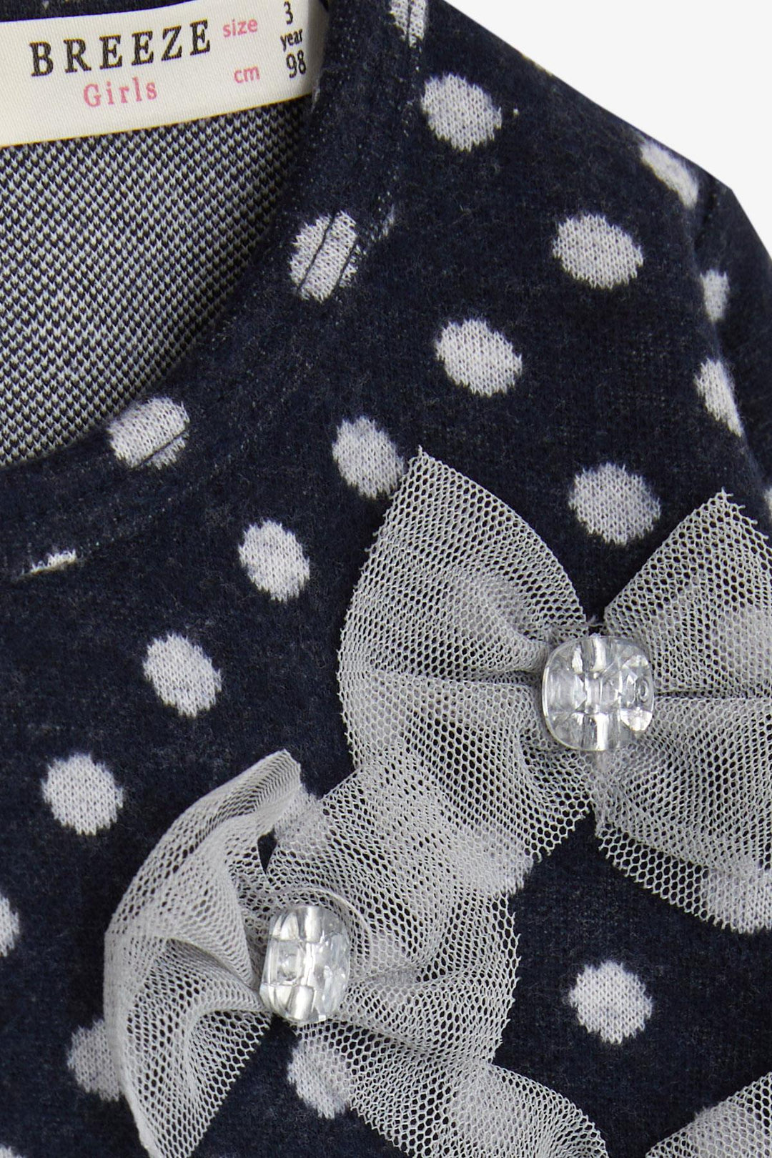 BRE Breeze Girl Child Long Sleeve Dress with Tulle Bow 1.5-5 Years, Navy Blue - Drancy