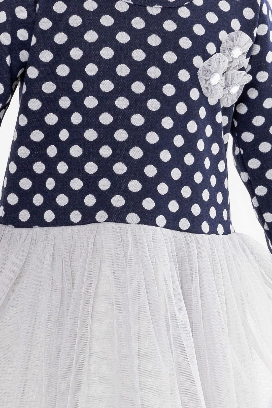 BRE Breeze Girl Child Long Sleeve Dress with Tulle Bow 1.5-5 Years, Navy Blue - Drancy