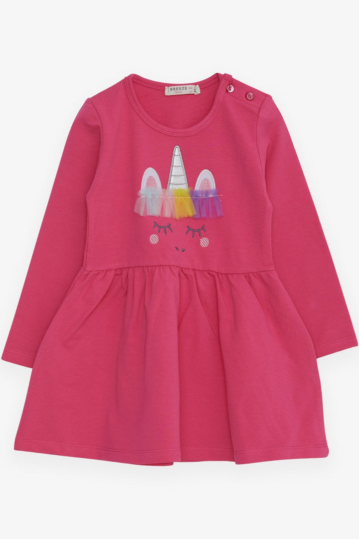 BRE Breeze Girl Child Long Sleeve Dress with Tulle Unicorn Embroidery 1.5-5 Years, Fuchsia - Rowlett