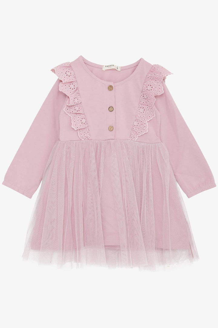 BRE Breeze Girl Child Long Sleeve Dress with Tulle Lace 1.5-5 Years, Rose Pink - Poltava