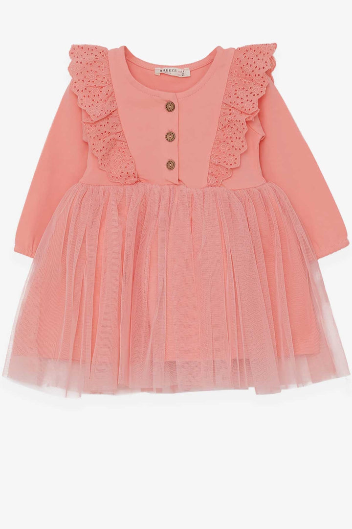 BRE Breeze Girl Child Long Sleeve Dress with Tulle Lace 1.5-5 Years, Salmon - Kenner