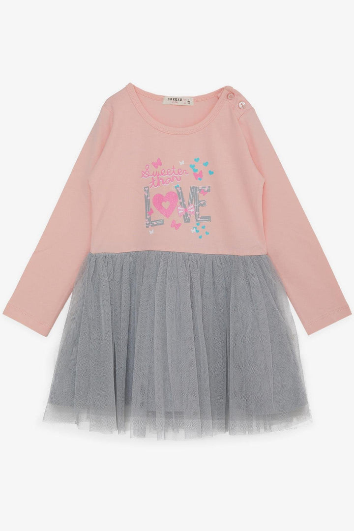 BRE Breeze Girl Child Long Sleeve Dress Tulle Printed Summer 1.5-5 Years, Powder - Castelldefels