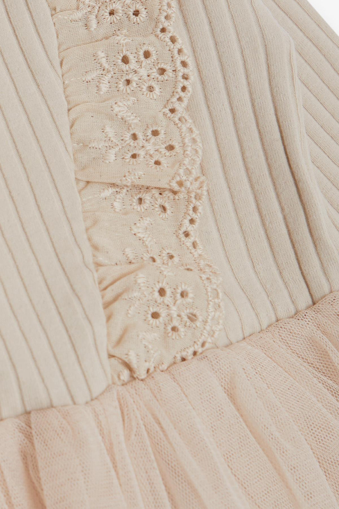 BRE Breeze Girl Child Long Sleeve Dress with Tulle Embroidery Buttoned 1.5-5 Years, Beige - Acapulco de Juárez