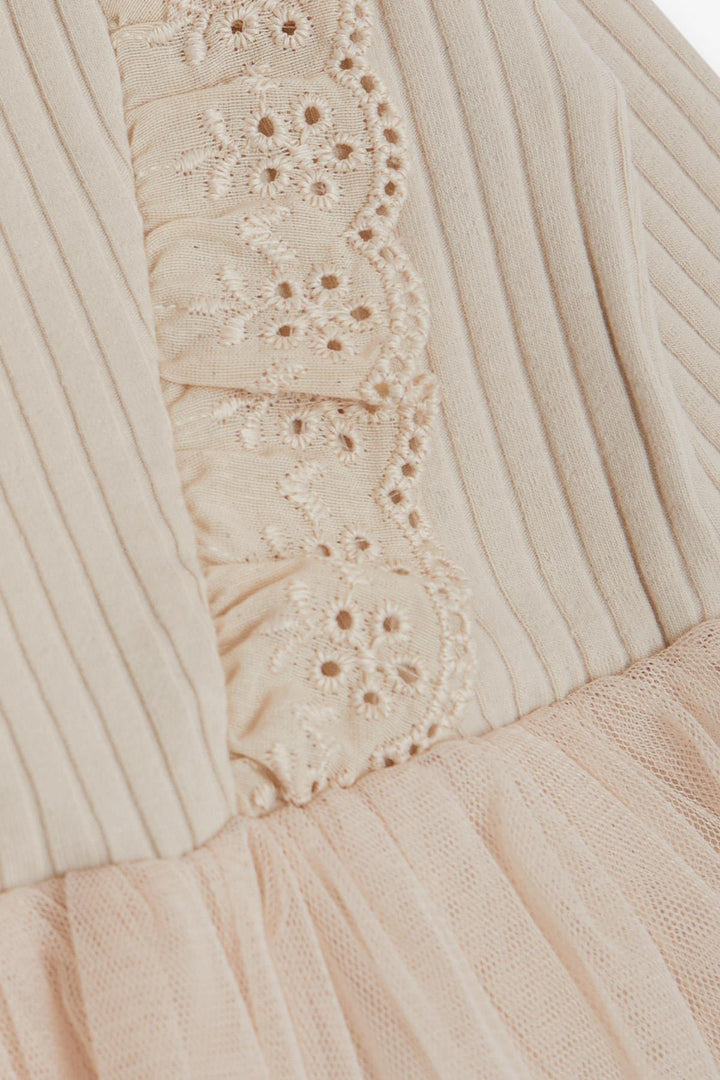 BRE Breeze Girl Child Long Sleeve Dress with Tulle Embroidery Buttoned 1.5-5 Years, Beige - Acapulco de Juárez