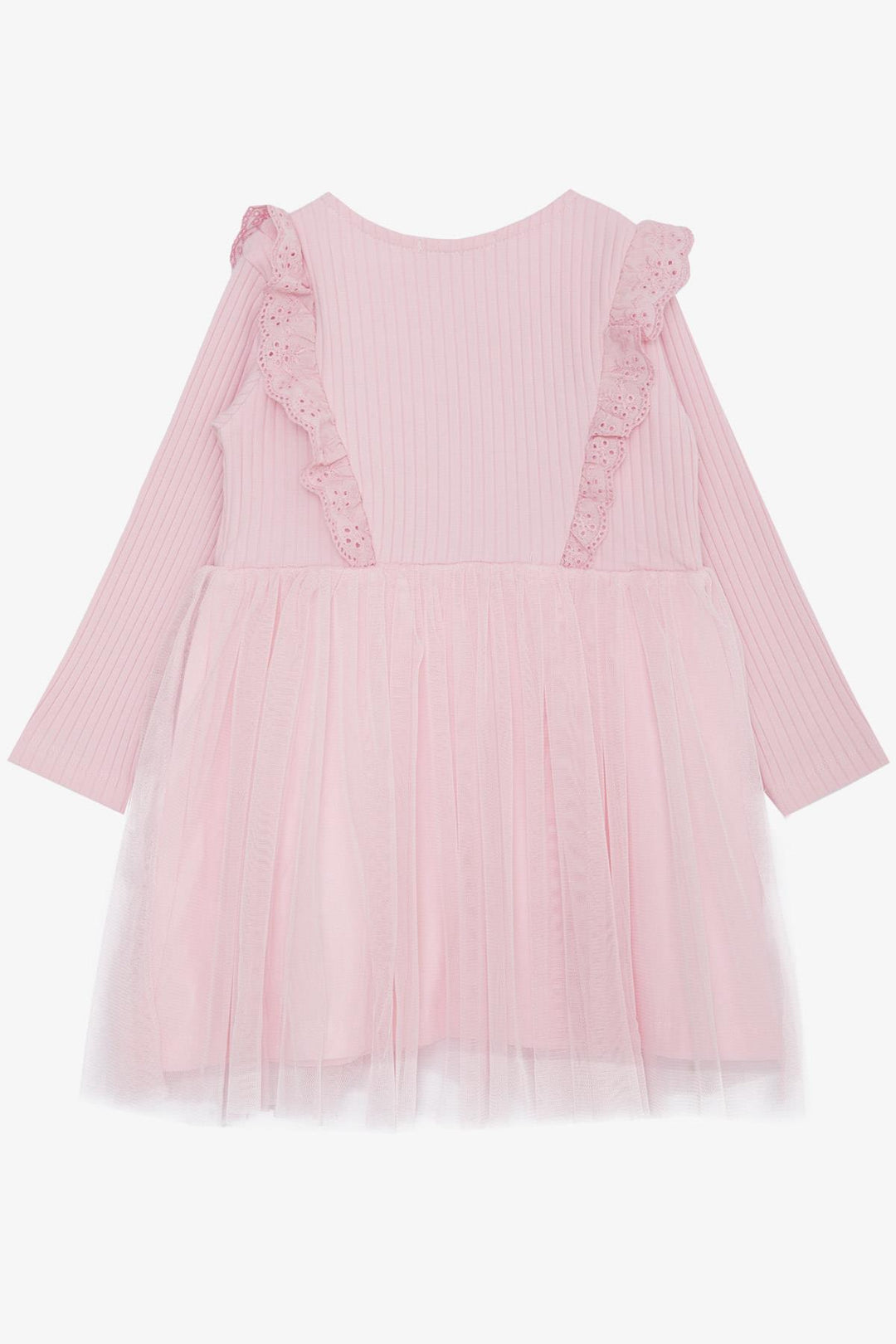 BRE Breeze Girl Child Long Sleeve Dress with Tulle Embroidery Buttoned 1.5-5 Years, Pink - Fitchburg