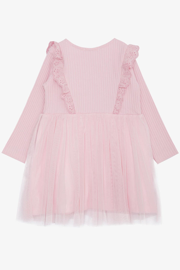BRE Breeze Girl Child Long Sleeve Dress with Tulle Embroidery Buttoned 1.5-5 Years, Pink - Fitchburg