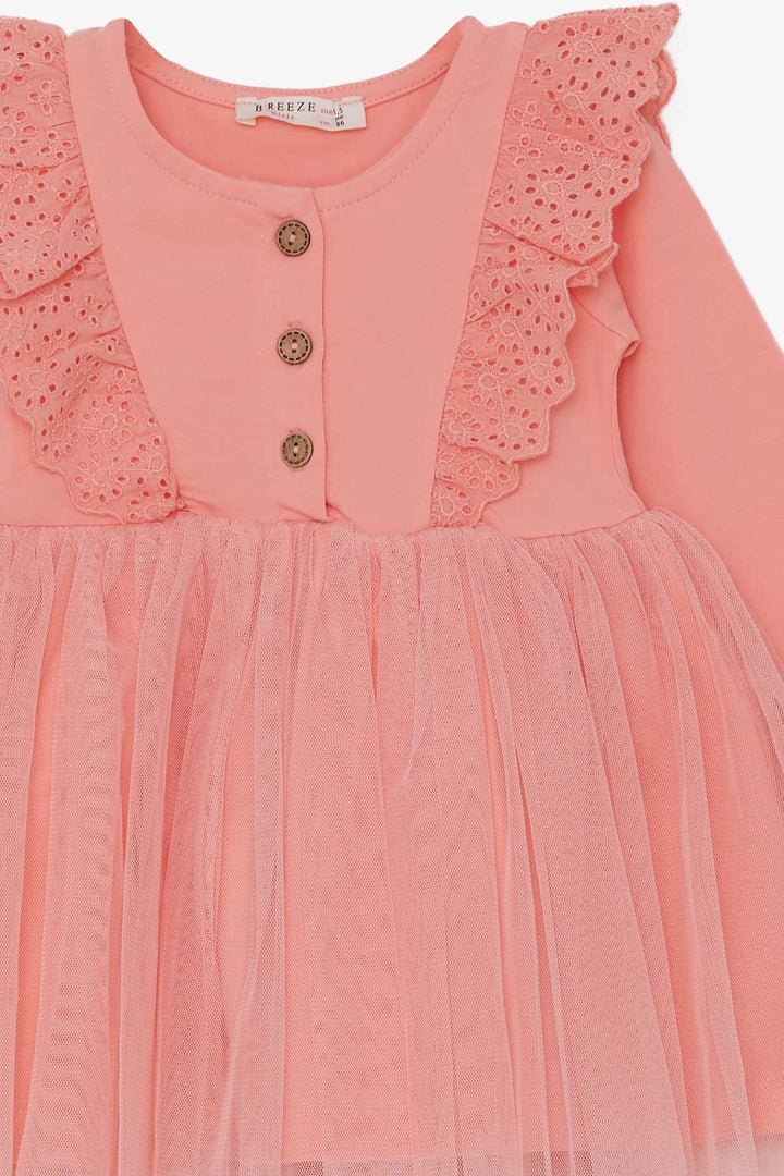 BRE Breeze Girl Child Long Sleeve Dress with Tulle Lace 1.5-5 Years, Salmon - Kenner