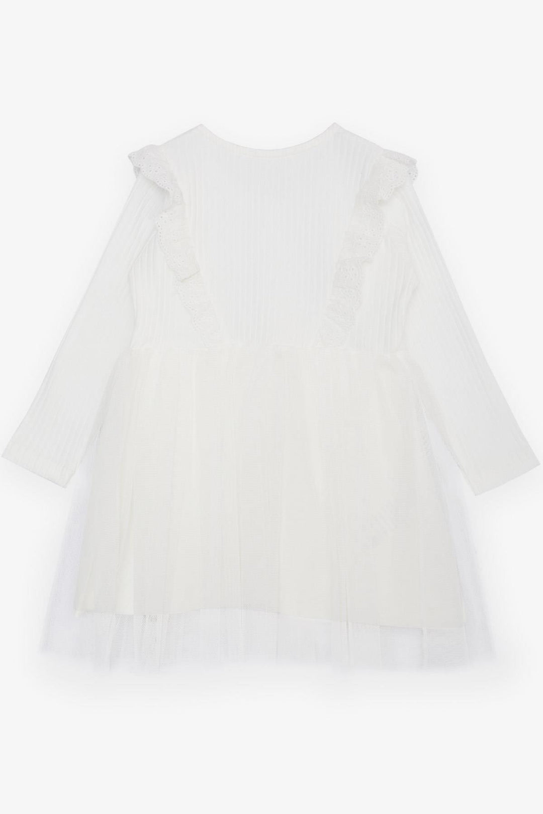 BRE Breeze Girl Child Long Sleeve Dress with Tulle Embroidery Buttoned 1.5-5 Years, Ecru - Neustadt