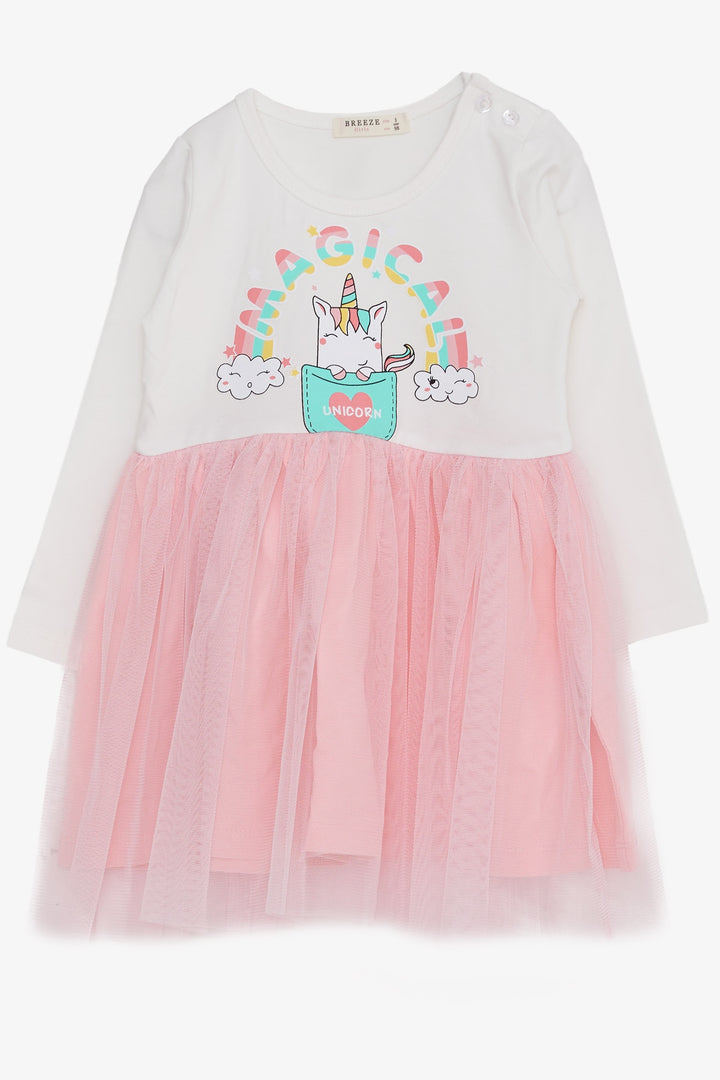 BRE Breeze Girl Child Long Sleeve Dress Unicorn Printed 1.5-5 Years, Ecru - Exmouth