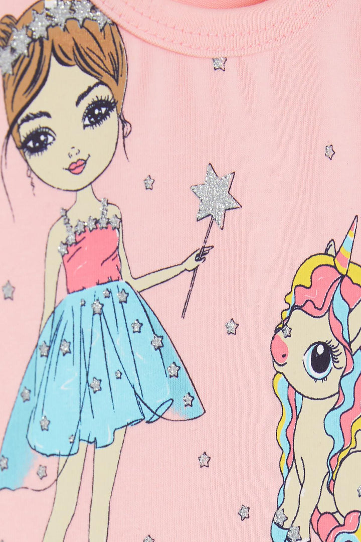 BRE Breeze Girl Child Long Sleeve Dress Unicorn Printed 2-6 Years, Powder - Hempstead