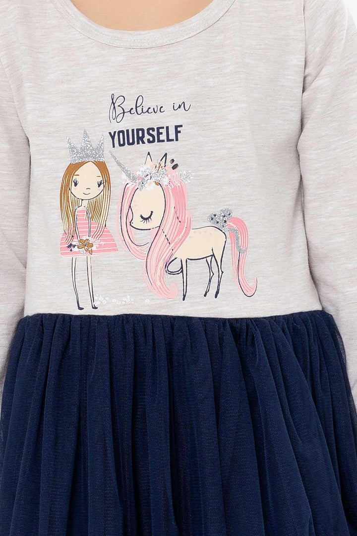 BRE Breeze Girl Child Long Sleeve Dress Unicorn 1.5-5 Years, Beige Melange - Fredericton