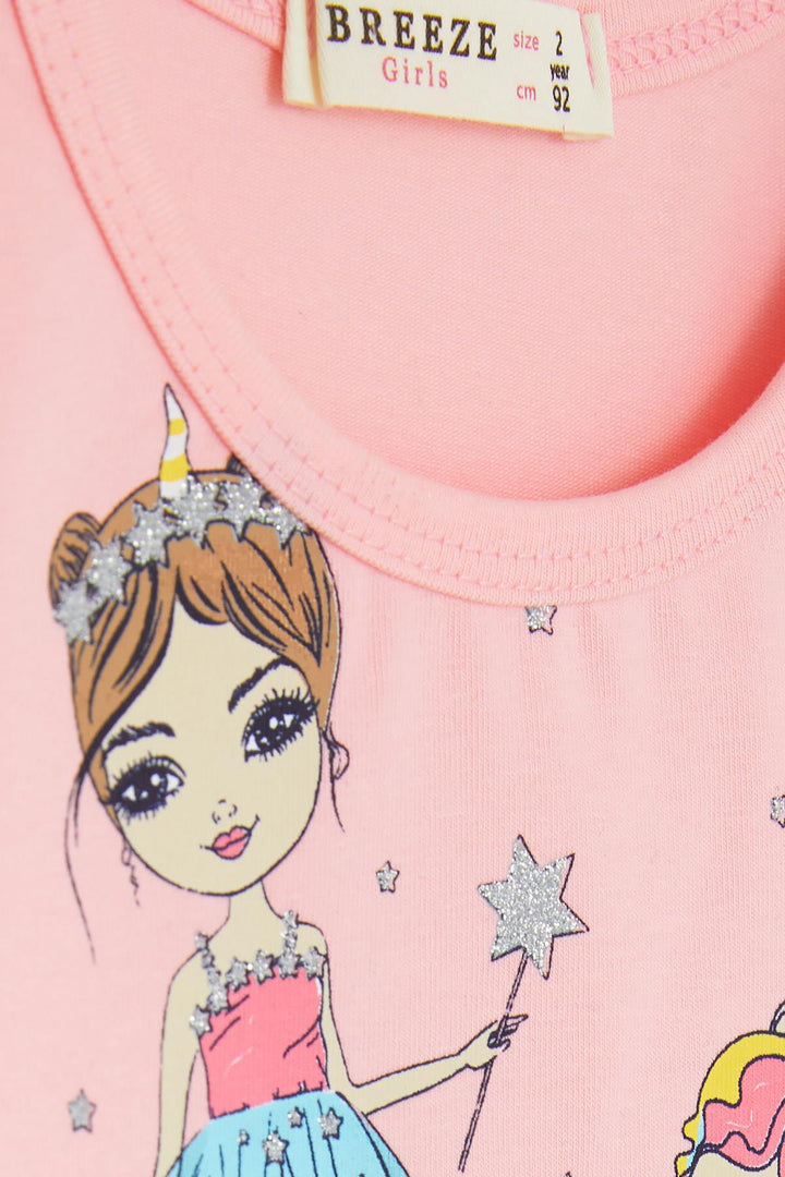 BRE Breeze Girl Child Long Sleeve Dress Unicorn Printed 2-6 Years, Powder - Hempstead