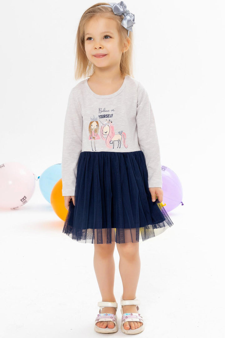 BRE Breeze Girl Child Long Sleeve Dress Unicorn 1.5-5 Years, Beige Melange - Fredericton