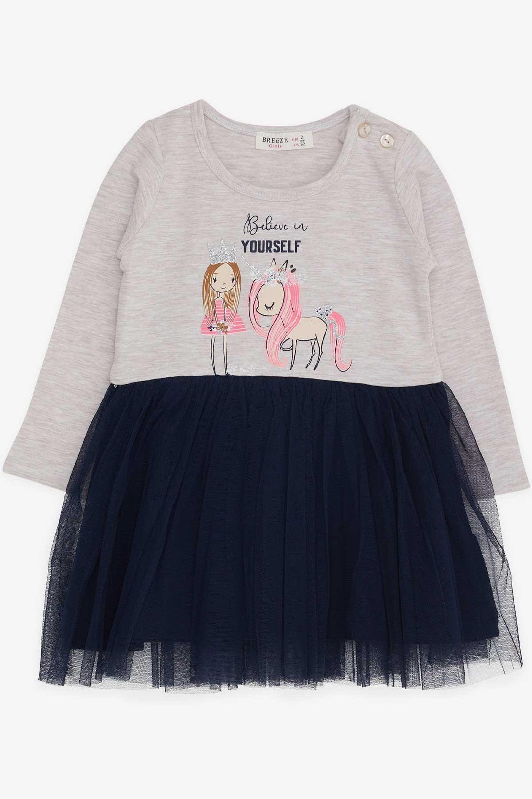 BRE Breeze Girl Child Long Sleeve Dress Unicorn 1.5-5 Years, Beige Melange - Fredericton