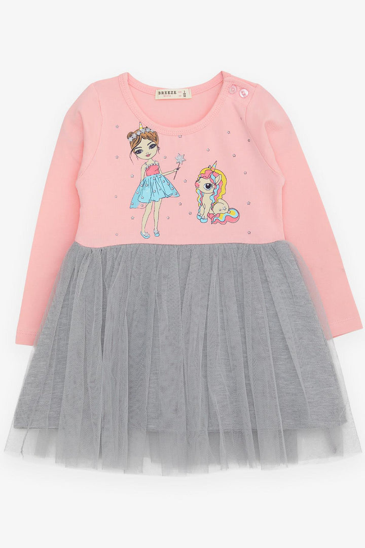 BRE Breeze Girl Child Long Sleeve Dress Unicorn Printed 2-6 Years, Powder - Hempstead