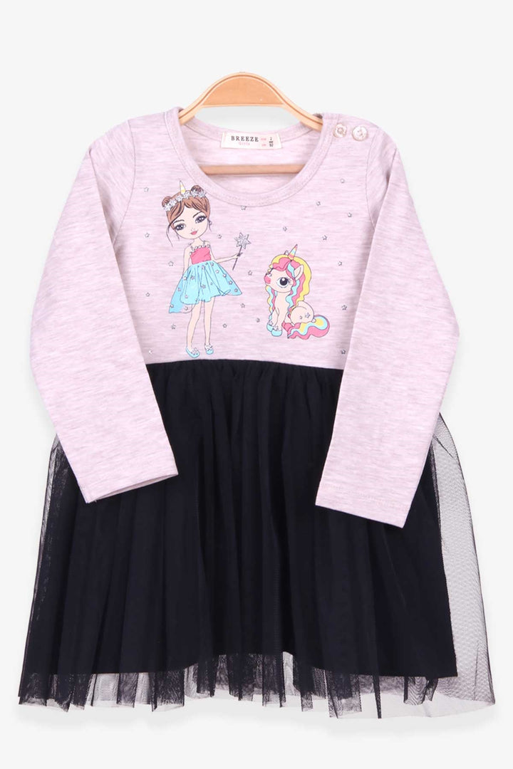 BRE Breeze Girl Child Long Sleeve Dress Unicorn Printed 2-6 Years, Beige Melange - Fajardo