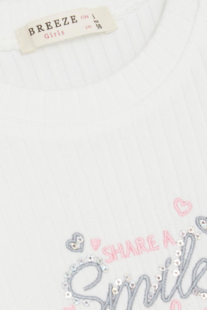 BRE Breeze Girl Child Long Sleeve Dress with Summer Embroidery Sequined Tulle Ruffled Shoulder 1.5-5 Years, White - Hilo