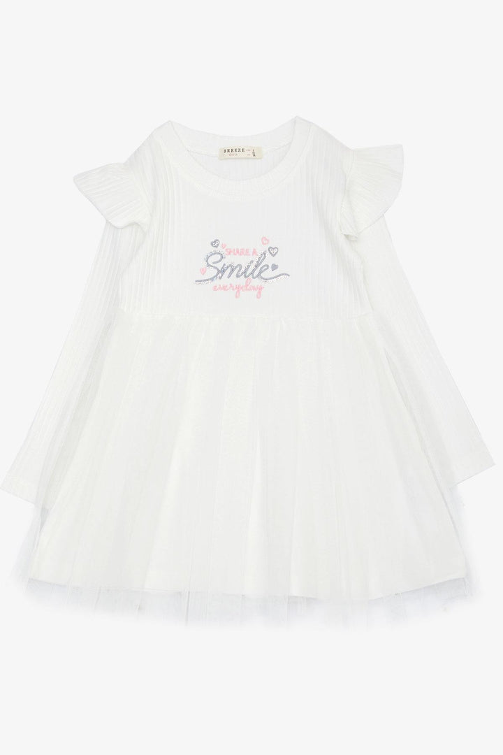 BRE Breeze Girl Child Long Sleeve Dress with Summer Embroidery Sequined Tulle Ruffled Shoulder 1.5-5 Years, White - Hilo