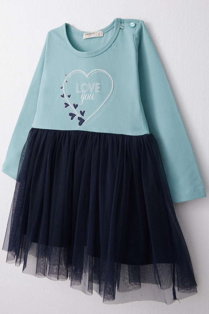 BRE Breeze Girl Child Long Sleeve Dress Printed with Hearts 1.5-5 Years, Aqua Green - Frankenthal
