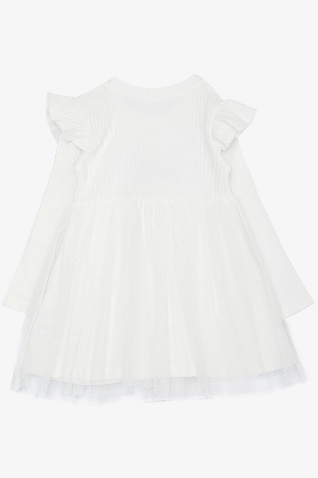BRE Breeze Girl Child Long Sleeve Dress with Summer Embroidery Sequined Tulle Ruffled Shoulder 1.5-5 Years, White - Hilo