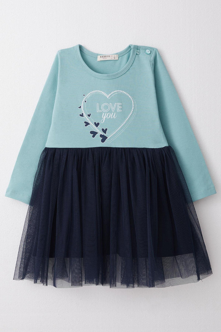 BRE Breeze Girl Child Long Sleeve Dress Printed with Hearts 1.5-5 Years, Aqua Green - Frankenthal