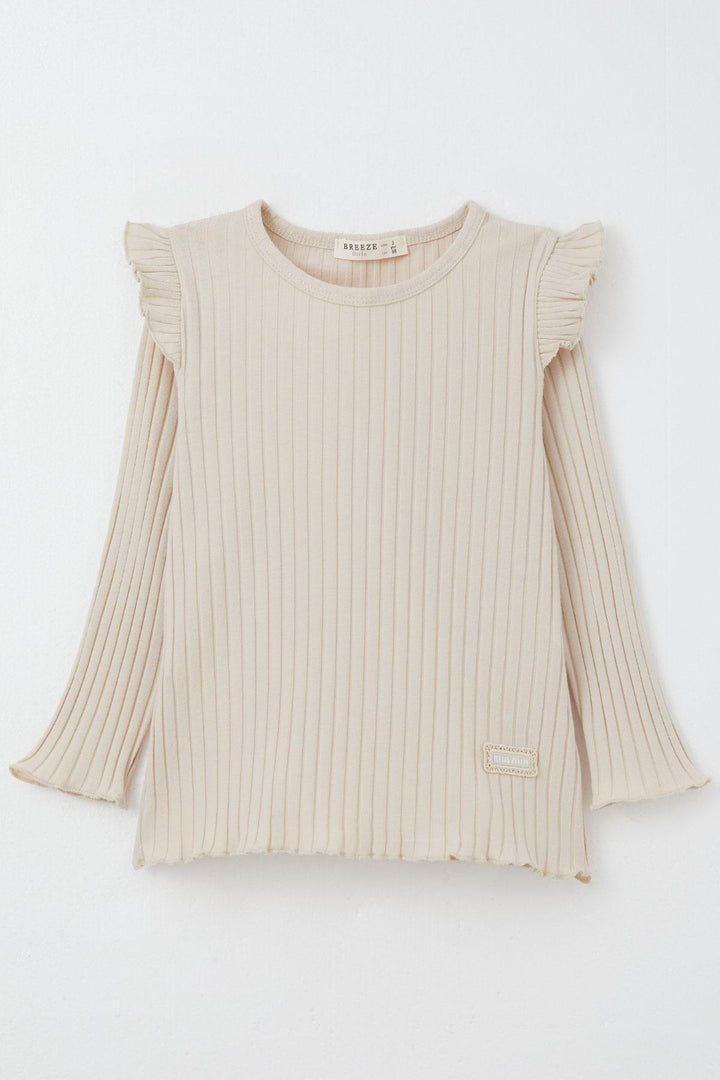 BRE Breeze Girl Child Long Sleeve T-Shirt with Arm Embroidery Ruffle 2-6 Years, Beige - Brovary