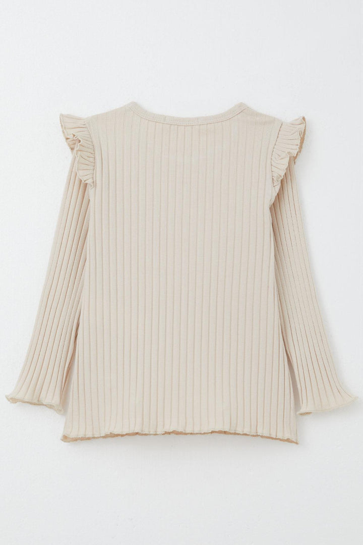 BRE Breeze Girl Child Long Sleeve T-Shirt with Arm Embroidery Ruffle 2-6 Years, Beige - Brovary