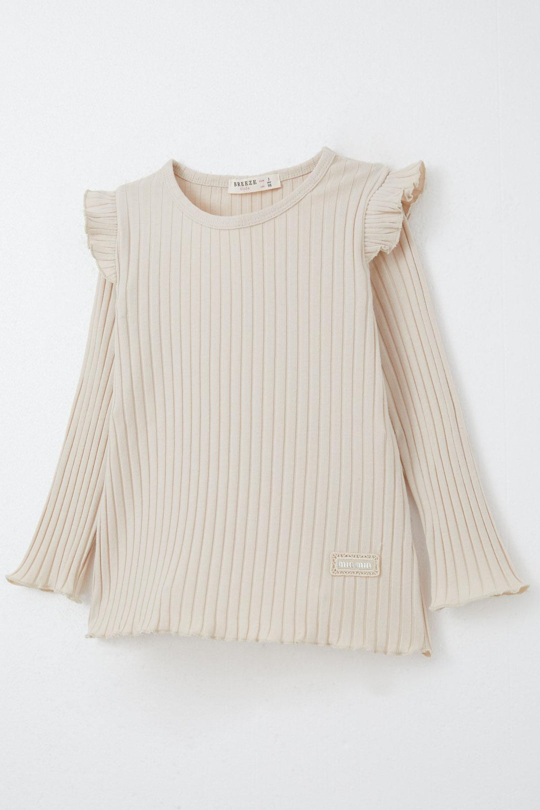 BRE Breeze Girl Child Long Sleeve T-Shirt with Arm Embroidery Ruffle 2-6 Years, Beige - Brovary