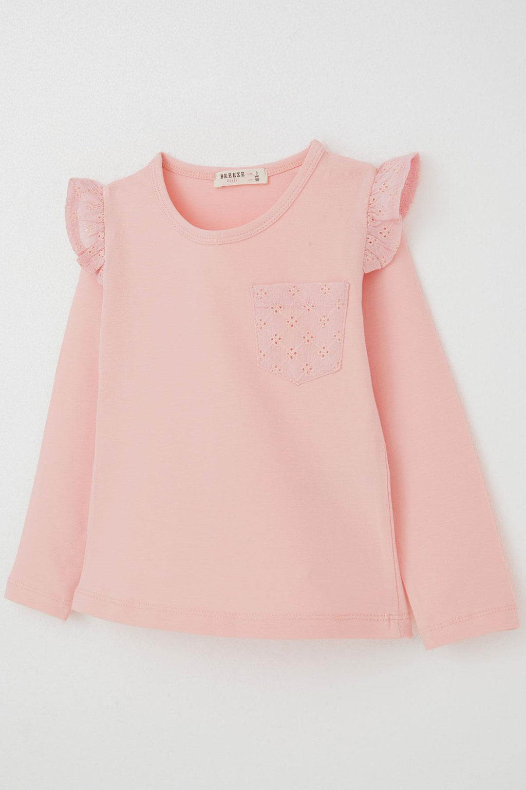 BRE Breeze Girl Child Long Sleeve T-Shirt Basic with Lace 3-8 Years, Pink - St. Petersburg