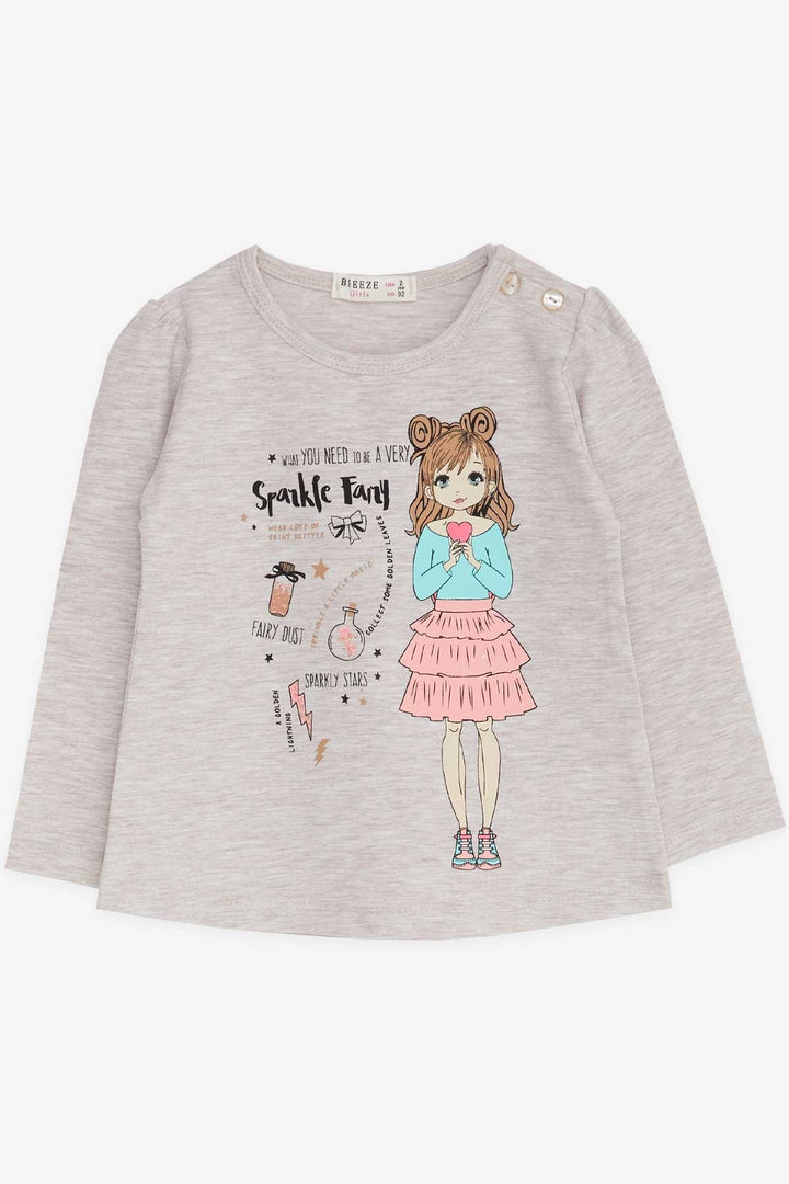 BRE Breeze Girl Child Long Sleeve T-Shirt Printed 1-4 Years, Beige Melange - Olive Branch