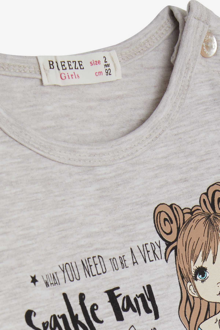 BRE Breeze Girl Child Long Sleeve T-Shirt Printed 1-4 Years, Beige Melange - Olive Branch