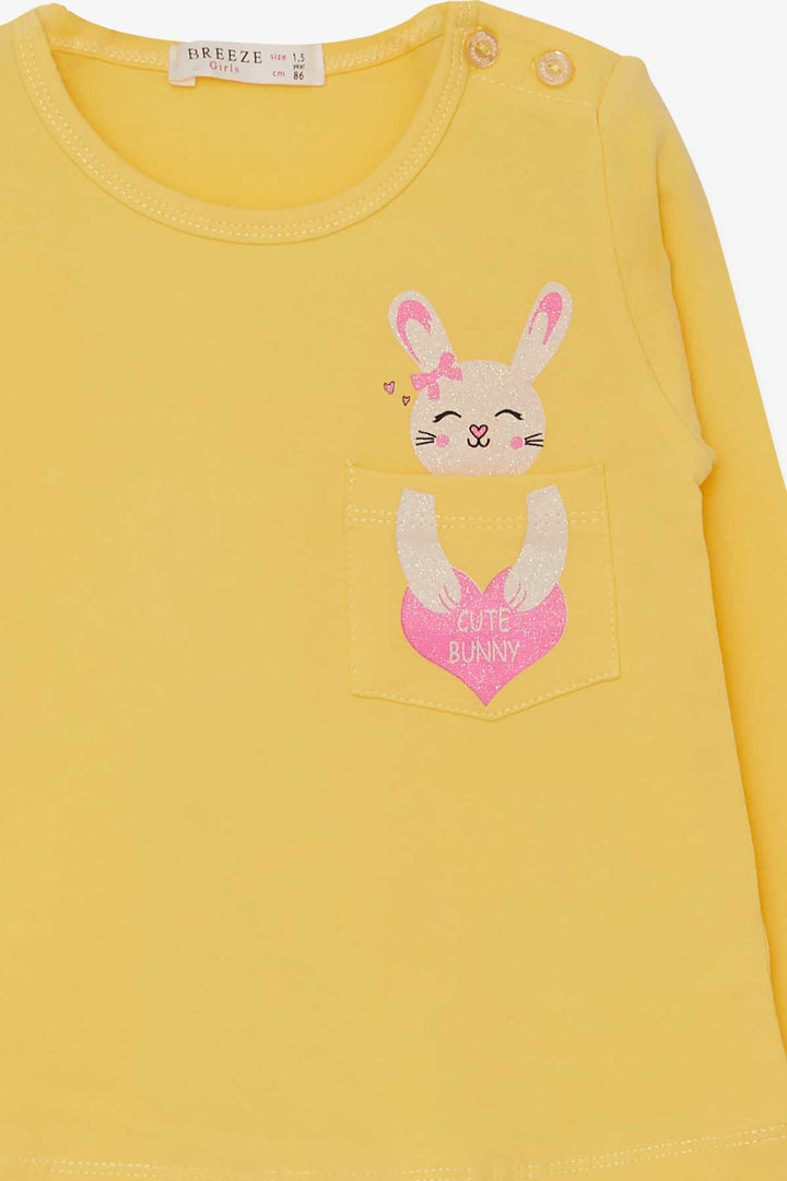 BRE Breeze Girl Child Long Sleeve T-Shirt with Pocket Bunny Printed 1.5-5 Years, Yellow - Puerto Peñasco