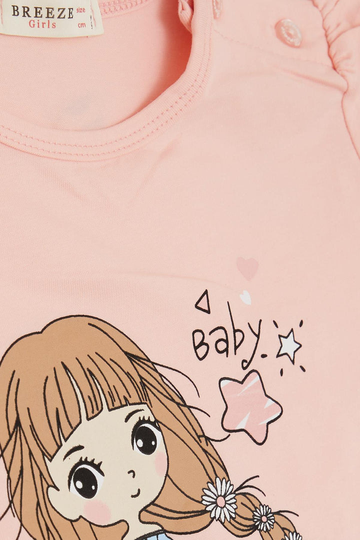 BRE Breeze Girl Child Long Sleeve T-Shirt Floral Girl Printed 1-4 Years, Salmon - Charleston