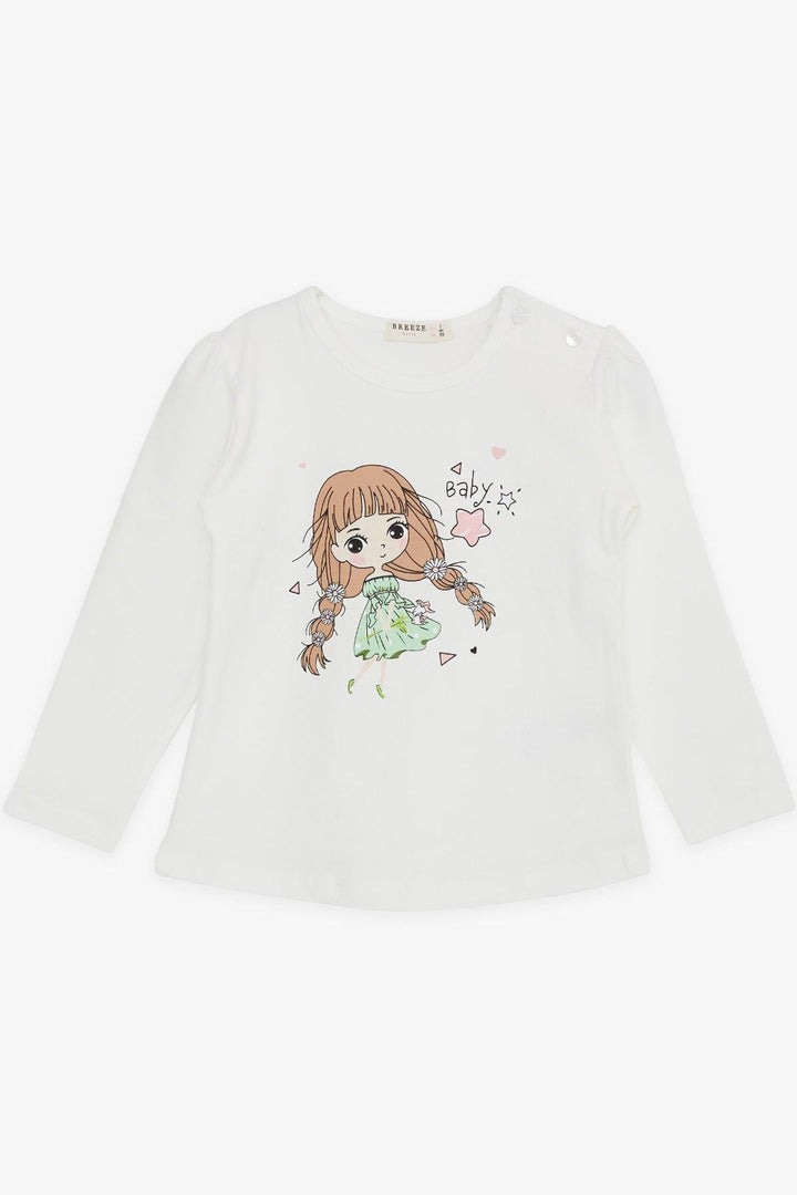 BRE Breeze Girl Child Long Sleeve T-Shirt Floral Girl Printed 1-4 Years, Ecru - Carini