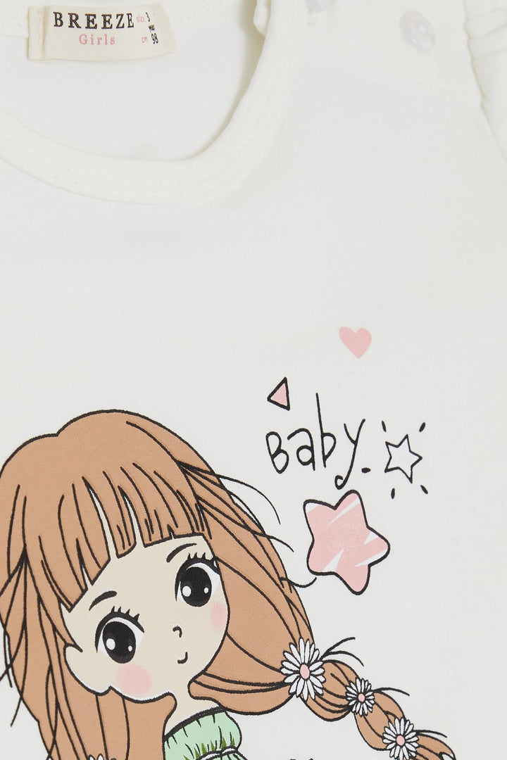 BRE Breeze Girl Child Long Sleeve T-Shirt Floral Girl Printed 1-4 Years, Ecru - Carini