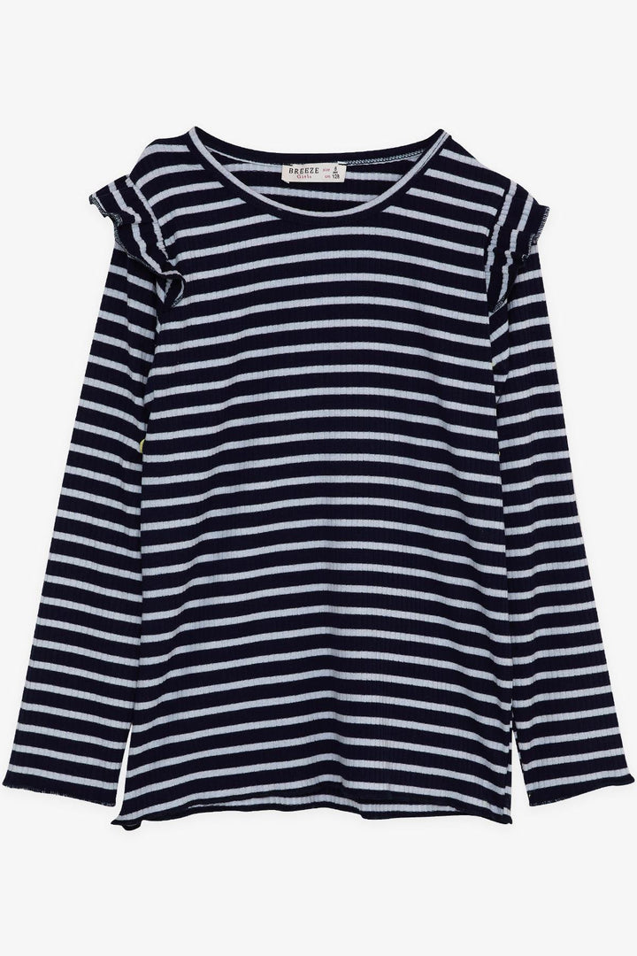 BRE Breeze Girl Child Long Sleeve T-Shirt Striped Ruffled Shoulder 62 Years, Navy Blue - Bronx