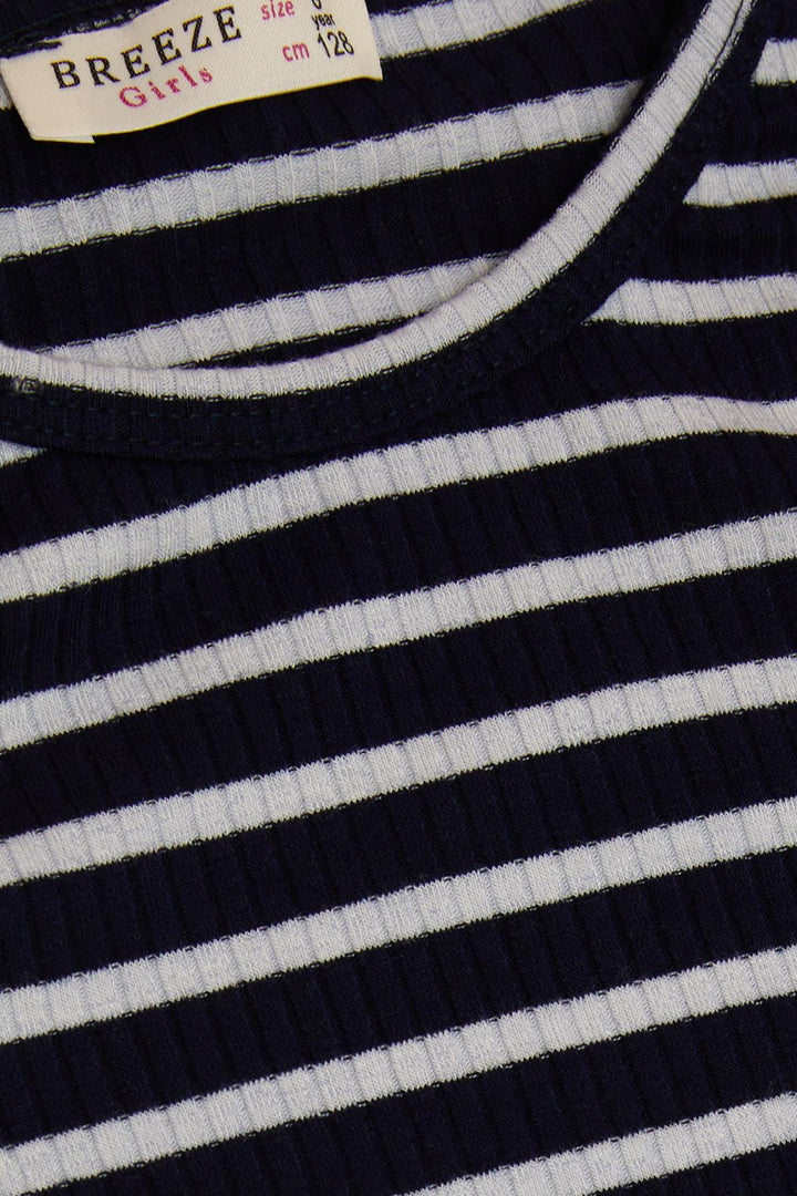 BRE Breeze Girl Child Long Sleeve T-Shirt Striped Ruffled Shoulder 62 Years, Navy Blue - Bronx