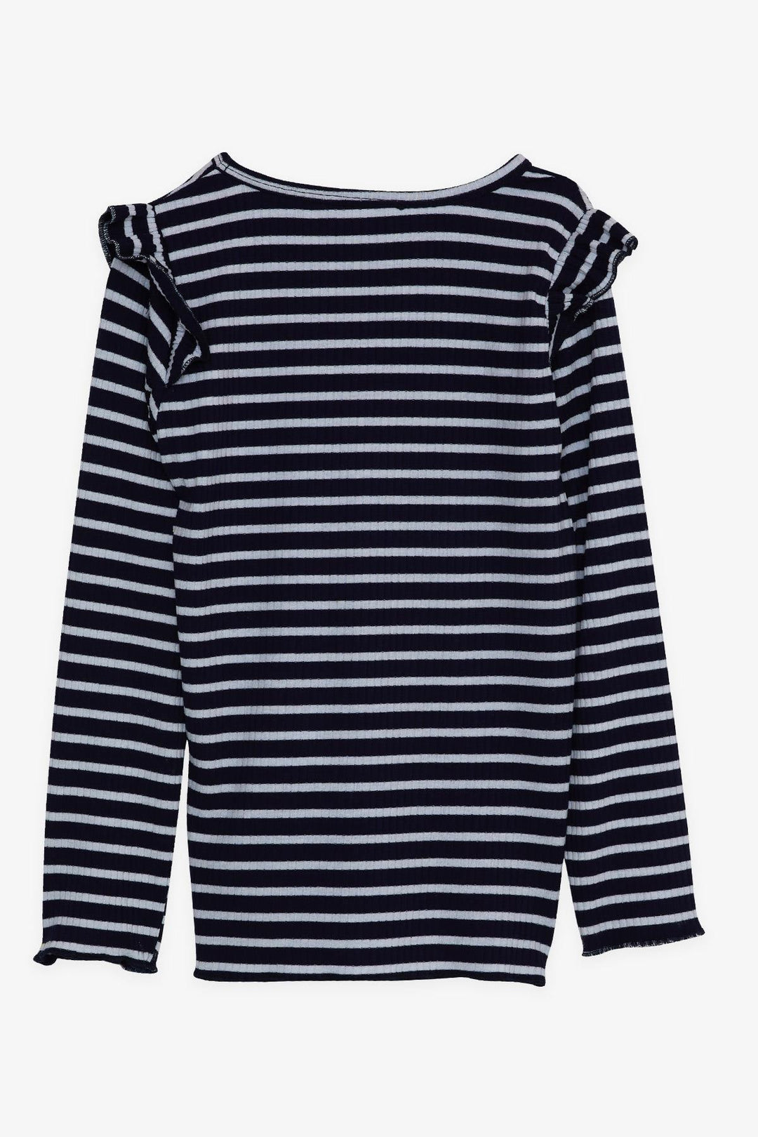 BRE Breeze Girl Child Long Sleeve T-Shirt Striped Ruffled Shoulder 62 Years, Navy Blue - Bronx