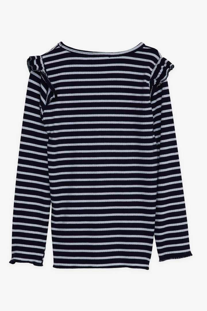 BRE Breeze Girl Child Long Sleeve T-Shirt Striped Ruffled Shoulder 62 Years, Navy Blue - Bronx