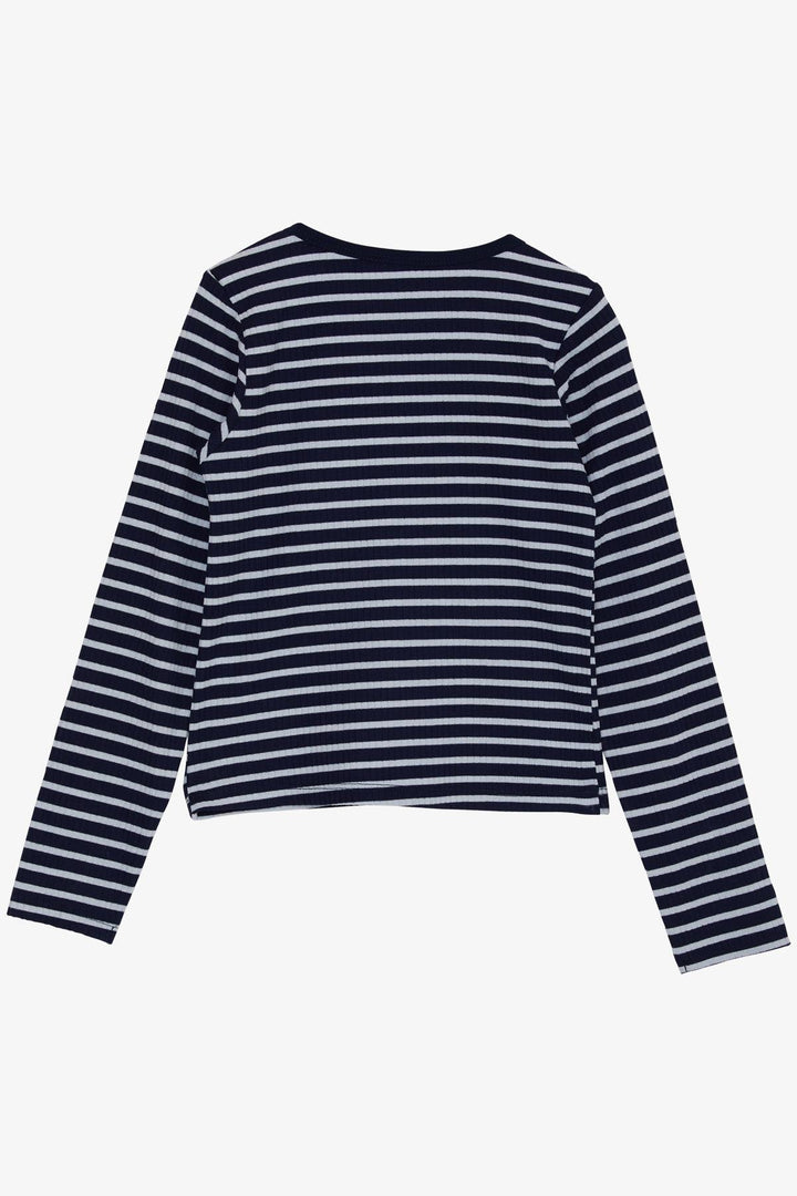 BRE Breeze Girl's Long Sleeve Striped Square Neck T-Shirt 106 Years, Navy Blue - Etterbeek