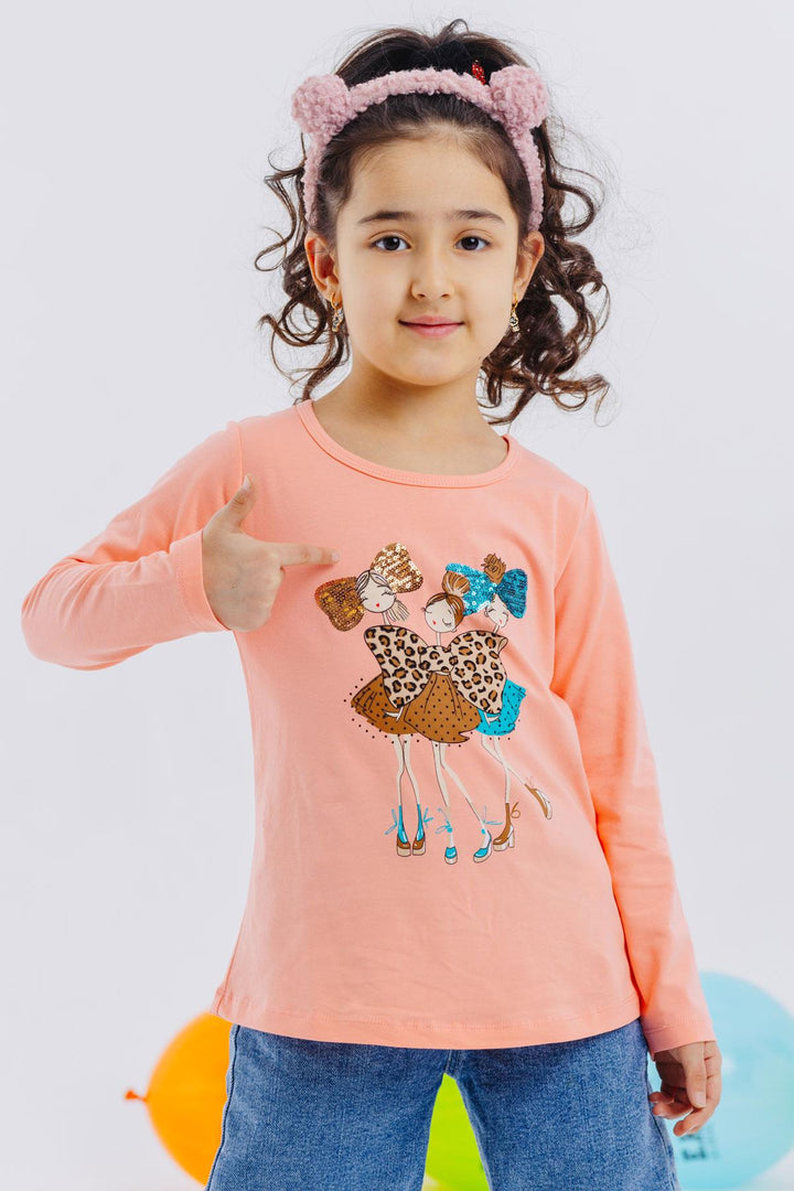 BRE Breeze Girl Child Long Sleeve T-Shirt Friendship Themed Cool Girls Printed 4-8 Years, Salmon - Segovia