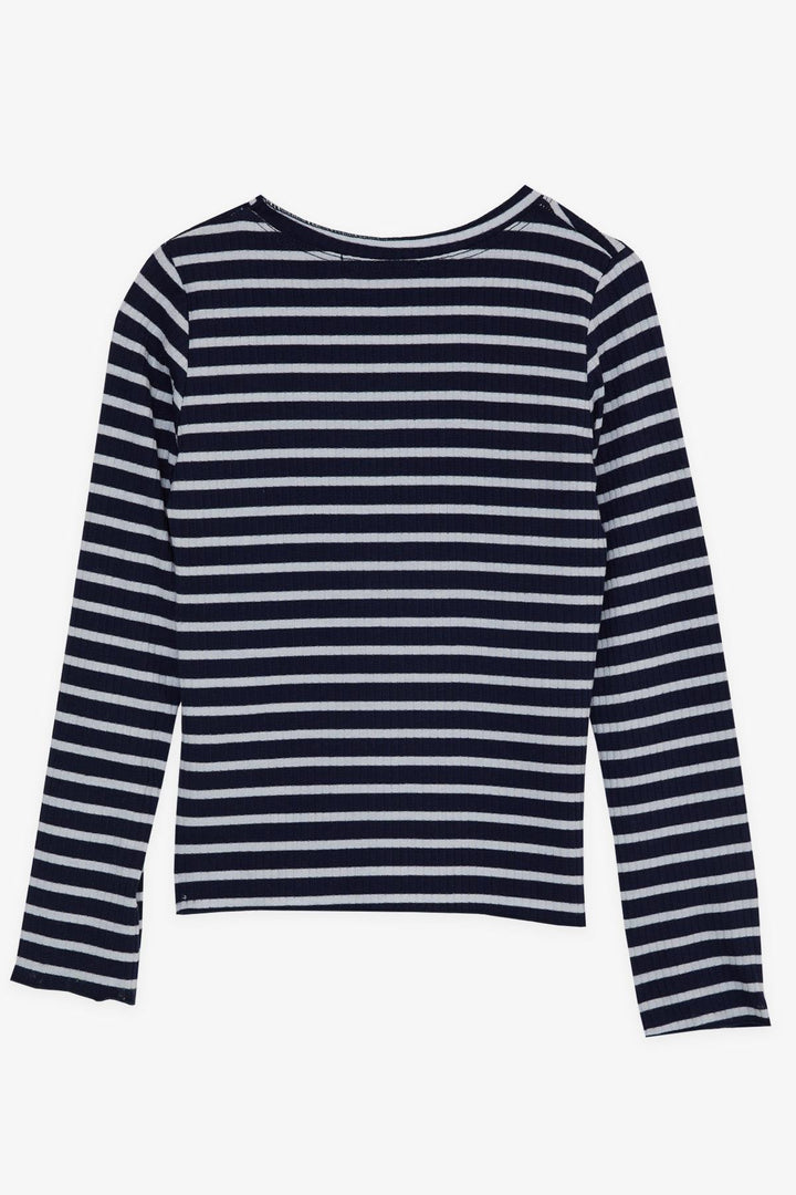 BRE Breeze Girl Child Long Sleeve T-Shirt with Button Accessories Striped 84 Years, Navy Blue - Tecámac