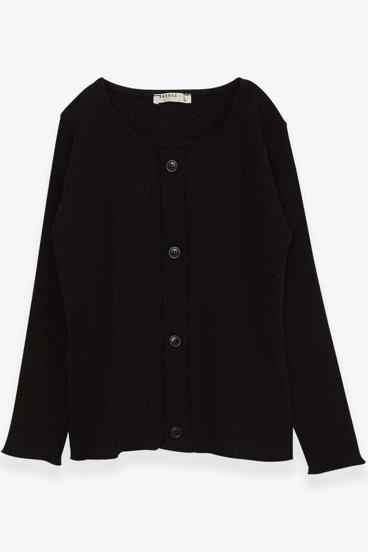 BRE Breeze Girl Child Long Sleeve T-Shirt with Button Accessory, 84 Years, Black - Marana