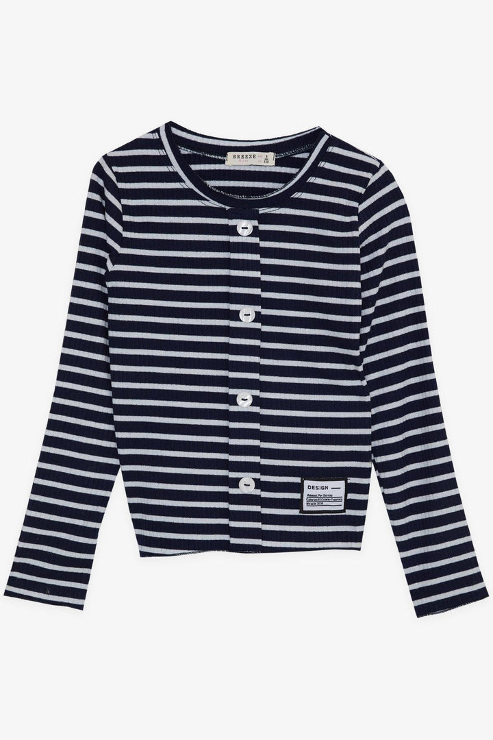 BRE Breeze Girl Child Long Sleeve T-Shirt with Button Accessories Striped 84 Years, Navy Blue - Tecámac