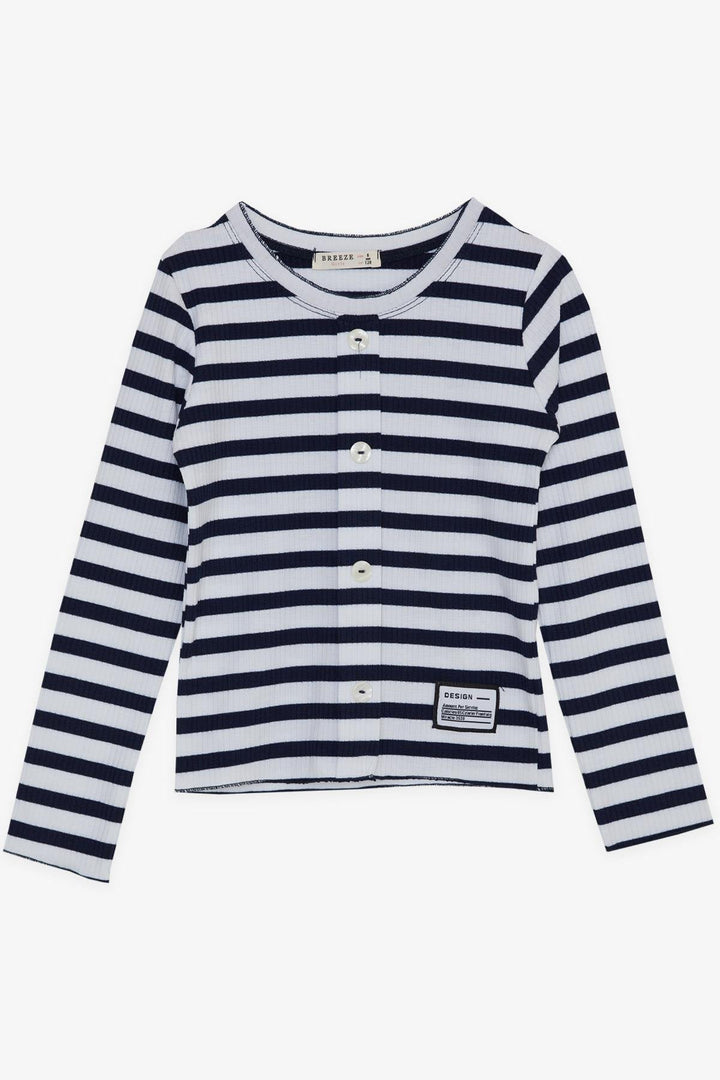 BRE Breeze Girl Child Long Sleeve T-Shirt with Button Accessory Striped 84 Years, White - Kannapolis