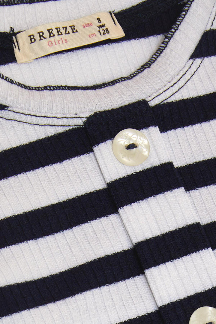 BRE Breeze Girl Child Long Sleeve T-Shirt with Button Accessory Striped 84 Years, White - Kannapolis