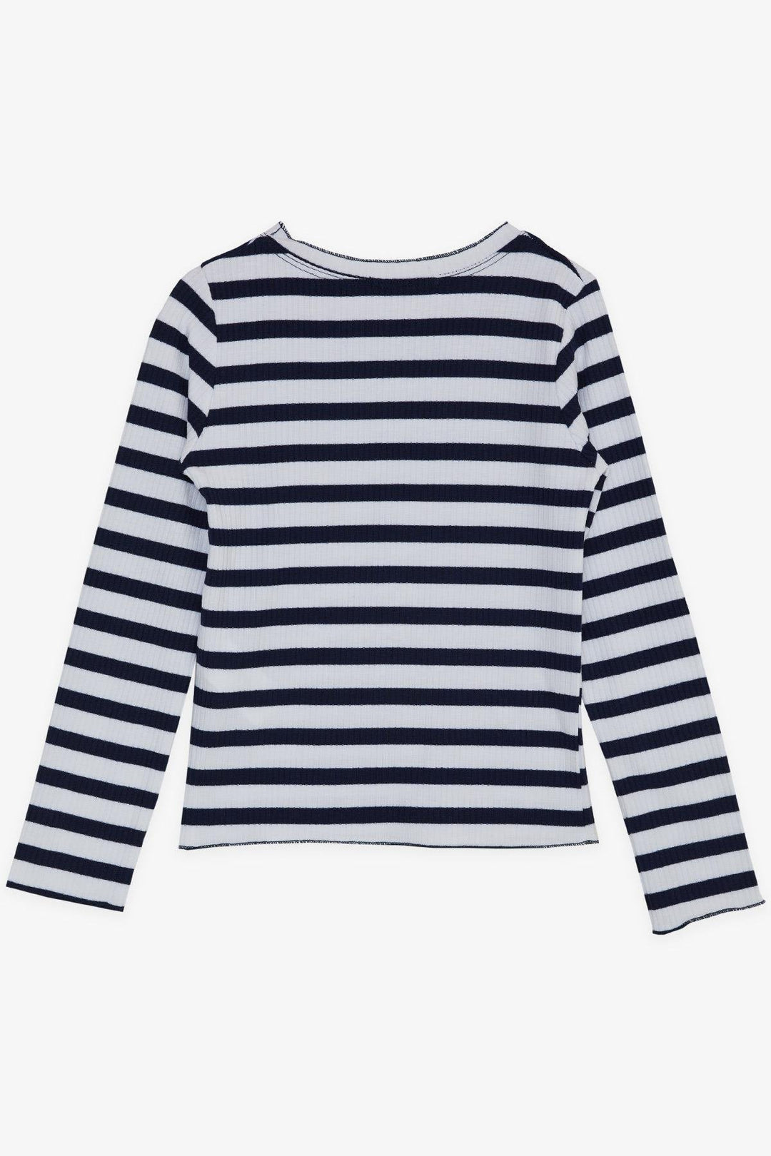 BRE Breeze Girl Child Long Sleeve T-Shirt with Button Accessory Striped 84 Years, White - Kannapolis