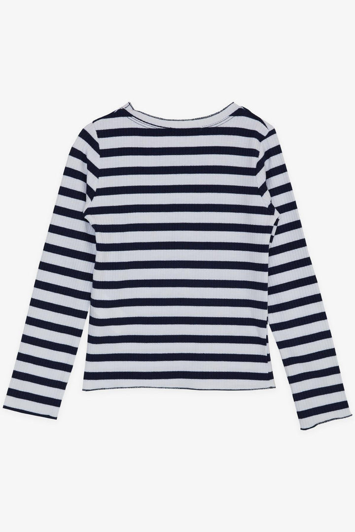 BRE Breeze Girl Child Long Sleeve T-Shirt with Button Accessory Striped 84 Years, White - Kannapolis